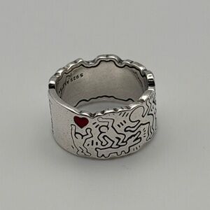 Silver Color Ring - Size 6.5 - Keith Haring inspired design